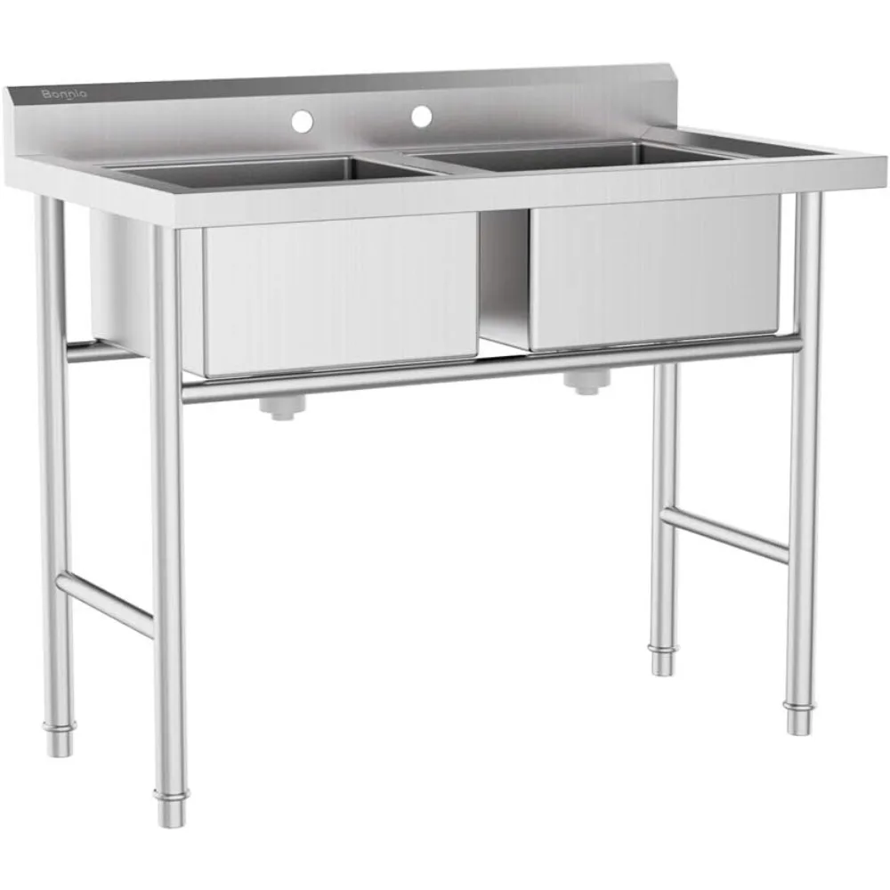 Stainless Steel Sink 2 Compartment Free Standing Utility Sink for Garage, Restaurant, Kitchen,Outdoor, 35.8