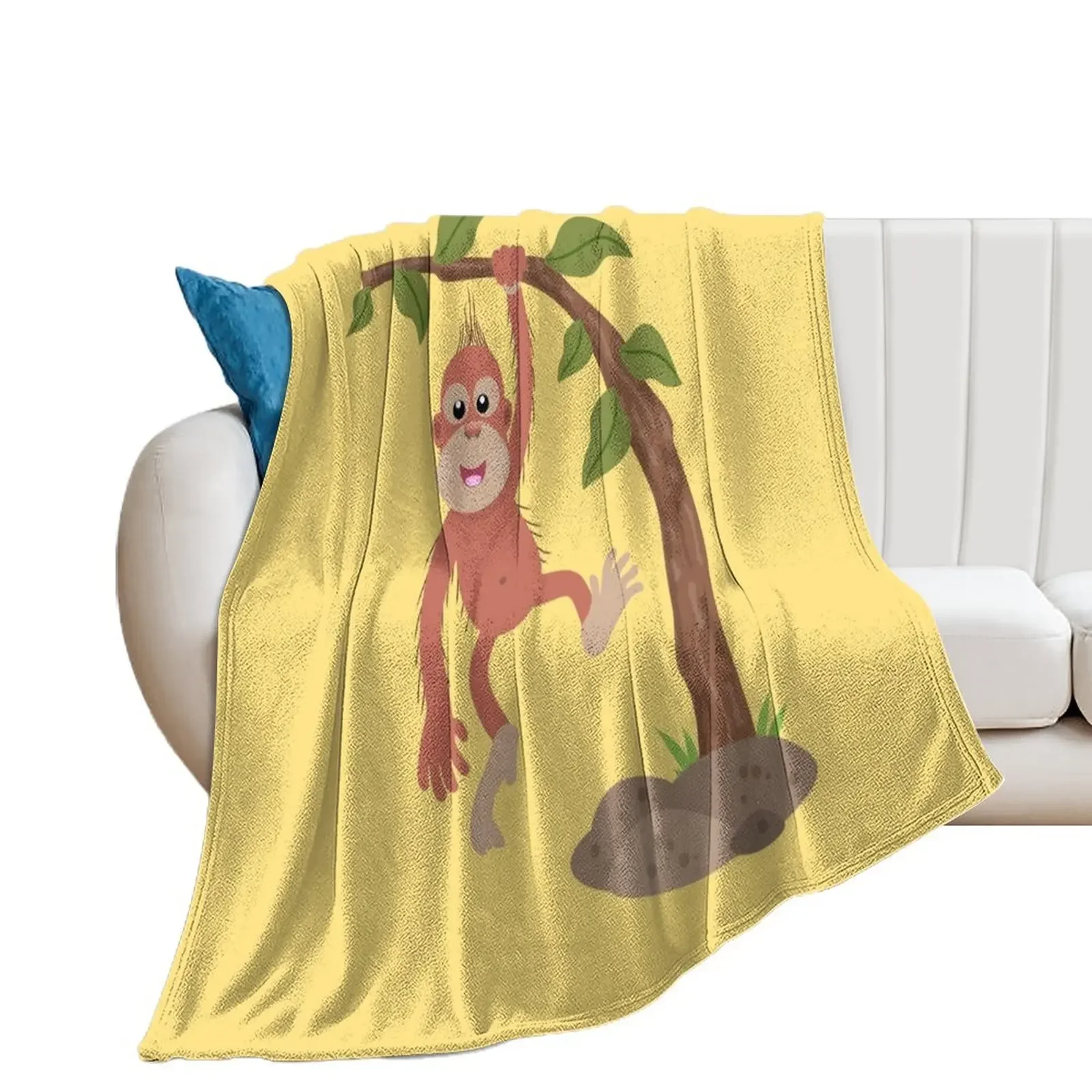 Cute happy baby orangutan cartoon illustration Throw Blanket Hair Bed sofa bed Blankets