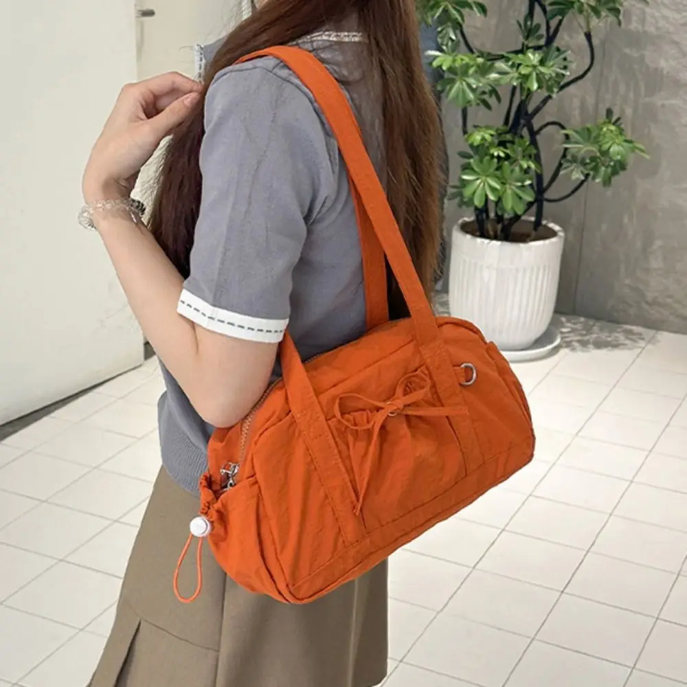

Cute Korean Style Bow Nylon Shoulder Bag Women Handbag Large Capacity Boston Bag Solid Color Tote Bag Mommy Bag Outdoor