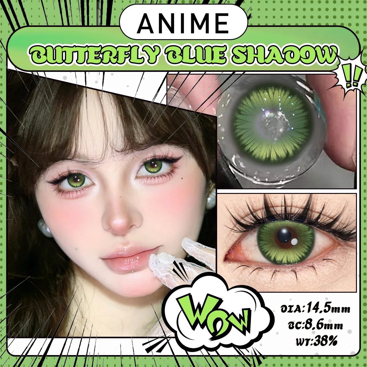 Lalens 1 Paar Butterfly Blue Myopia Farbkontaktlinsen 14,5mm Halbjährlich Weiche Linsen Anime Cosplay Halloween Party Schminklinsen – Detail 5