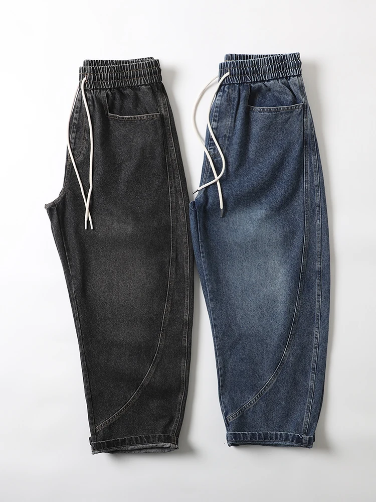 

Retro Washed Loose Wide Leg Men's Jeans Trendy Brand Casual Denim Pants Spring Season Straight Cut Regular Thickness mid Waist