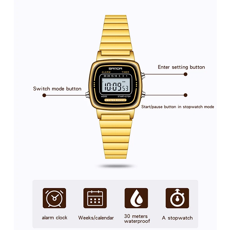 SANDA Women Golden Classic Quartz Watch Fashion Female Elegant Clock Luxury Gift Watches Casual Ladies Waterproof Wristwatch6053