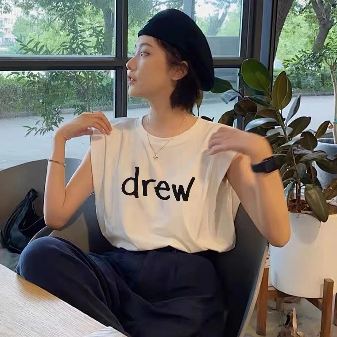 Drew House Smiley Print Cotton Sleeveless T‑Shirt Unisex Loose Casual Sports Tank Top New Summer Vest