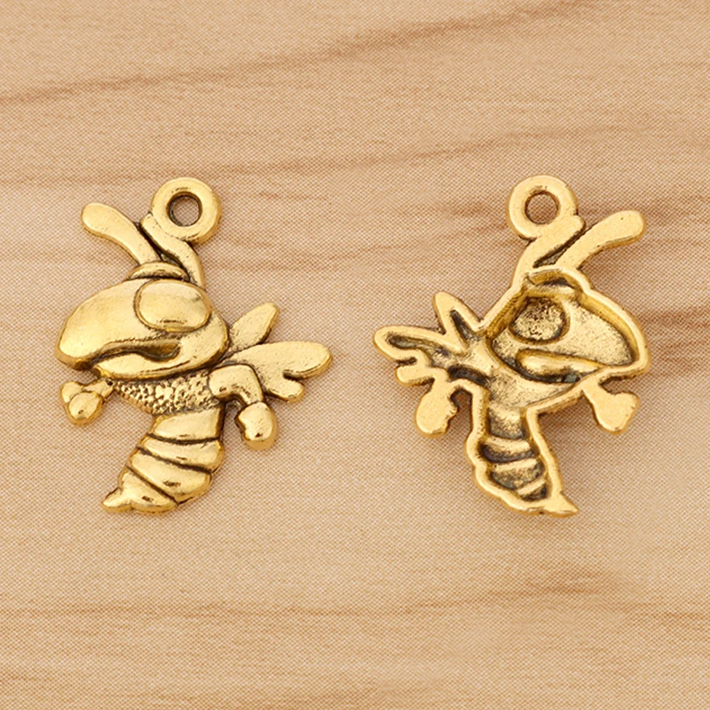 50 Pieces Antique Gold Color Bee Bumble Honeybee Insect Charms Pendant for Bracelet Earring Necklace Jewellery Making 26x10mm