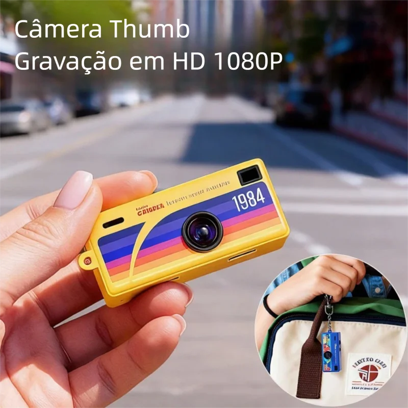 Câmera Mini Retro para Chaveiro 1080P HD com Flash Integrado e Foco Automático 130 °   Câmera Portátil com Lente Grande Angular e Tela TFT LCD