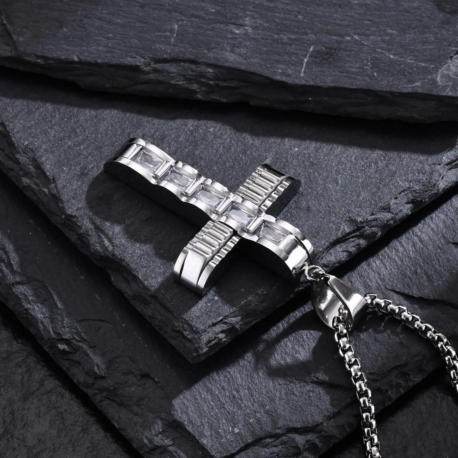 Vnox Chunky Cross Necklace for Men, Big Zircon Stones Cross Necklace for Men Boys,Lord\'s Prayer Catholic Faith Jewelry Gift