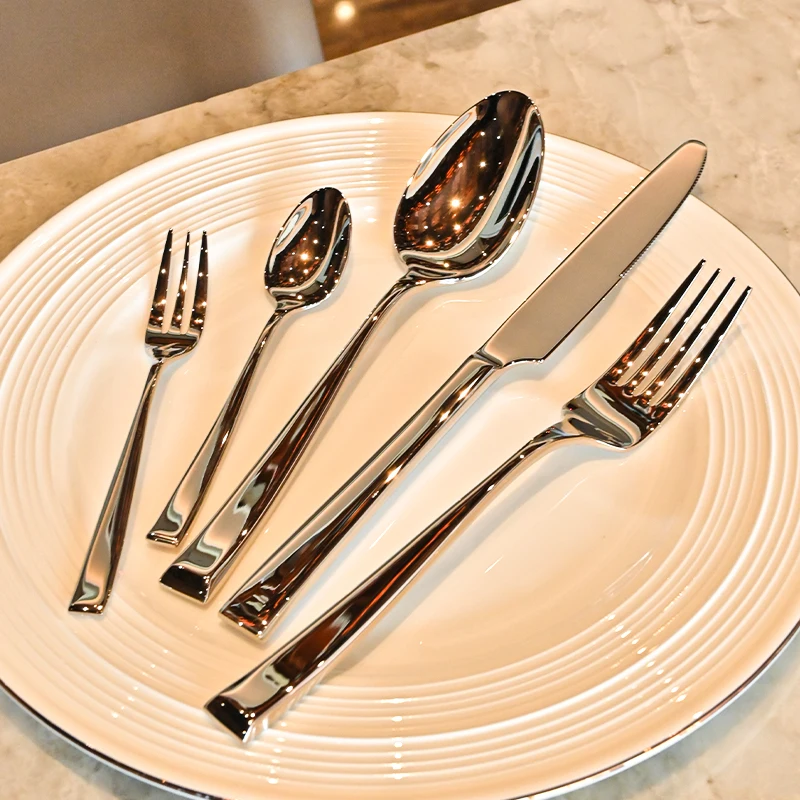 5/10/20Pcs Slanted Stainless Steel Cutlery Set Portable Spoon Fork Knife Reusable Tableware Camping Outdoor