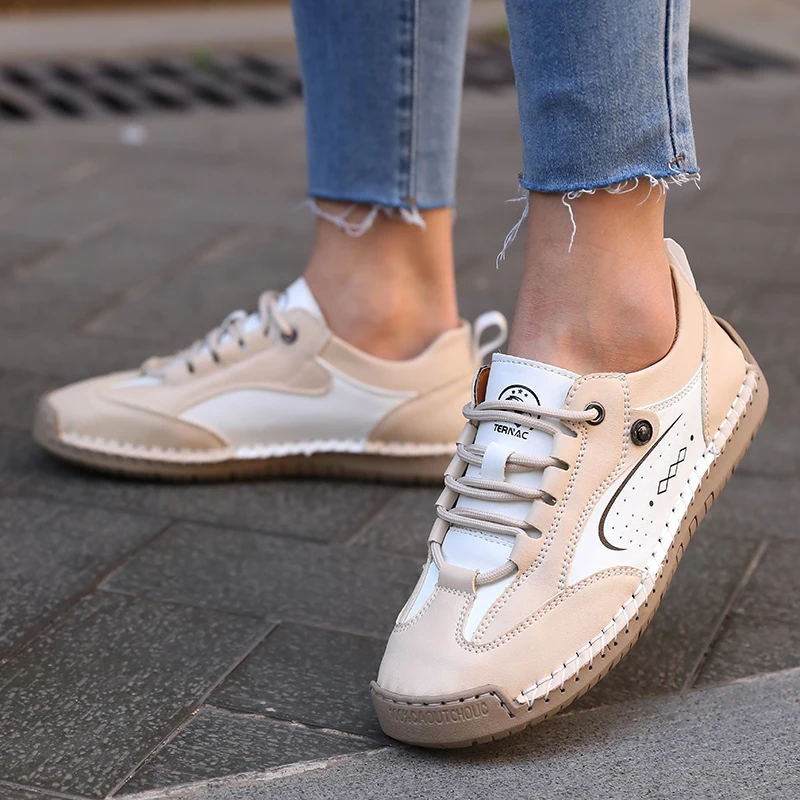 Comfortable  Casual Walking Shoes with One Foot Hand Sewn Pink Casual Running Shoe Lightweight  Non Slip Outdoor Commuting Shoes
