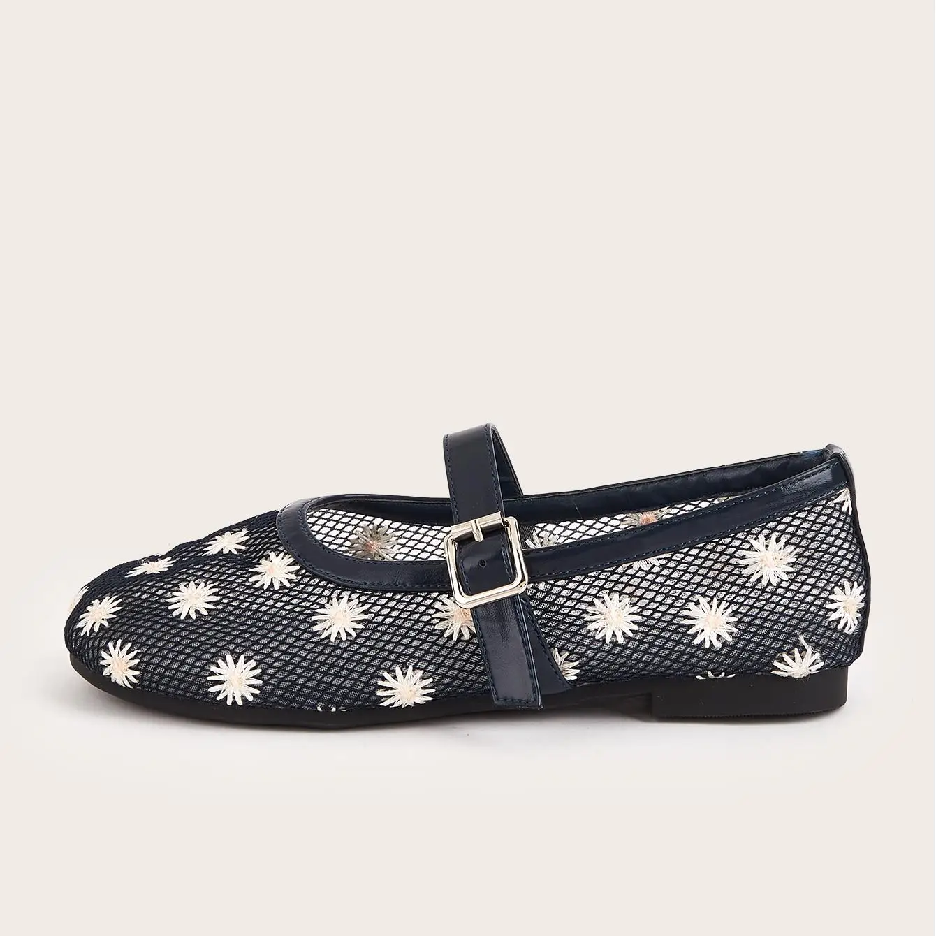 

Flats Shoes Woman Black White Pink Mesh Pumps Women Mary Jane Embroidery Flowers Slip on Sandals Summer Elegant Women Shoes 2025