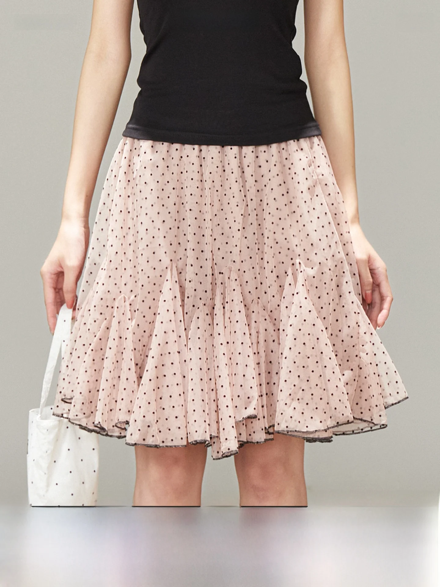 

Pink Polka Dot Puffy Tulle Half Skirt Women's Stylish Cake Short Skirt Breathable Skin-Friendly Polyester A-Line Skirt