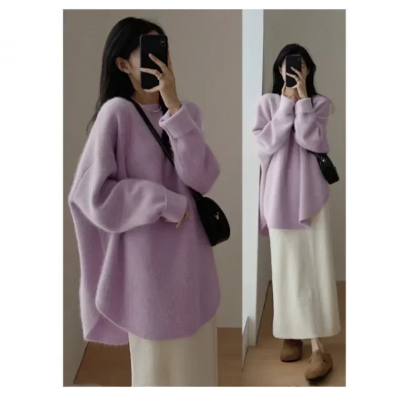 

Sweaters Pullover Autumn Fashion O-neck Knitwear Lazy Style Vintage Solid Color Long Sleeved Simple Basic Chic Sweaters Tops Y2k