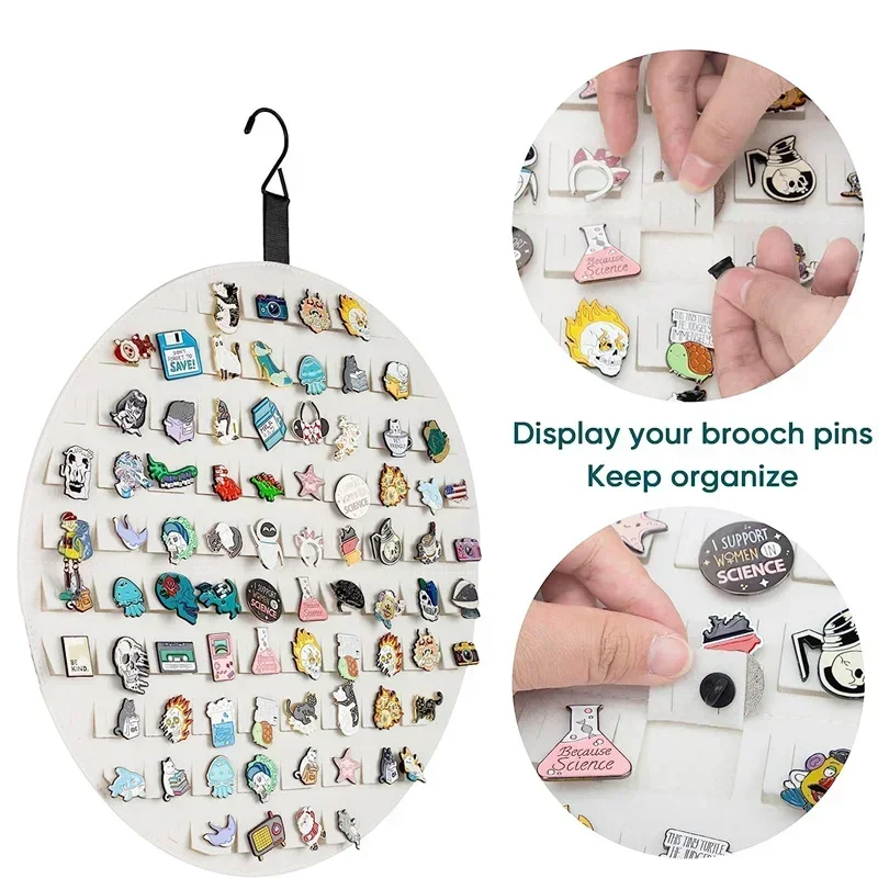 Round Felt Brooch Jewelry Storage Bag Badge Earrings Display Board Animation Decoration Hanging Bag Pin Medal Organizer