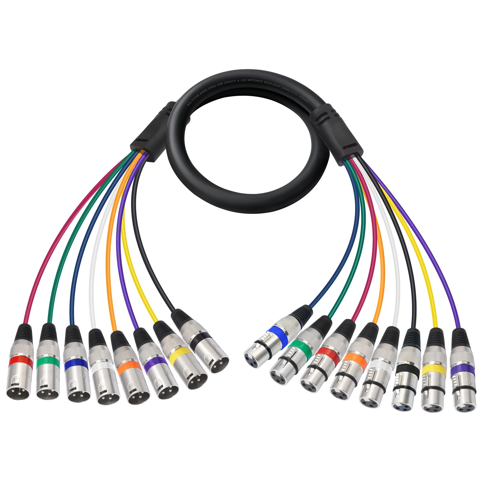 Câble serpent XLR 8 entrées 8 sorties, cordon audio symétrique 3 broches plaqué nickel pour table de mixage, boîte de scène, sonorisation en direct, studio 1M/2M/