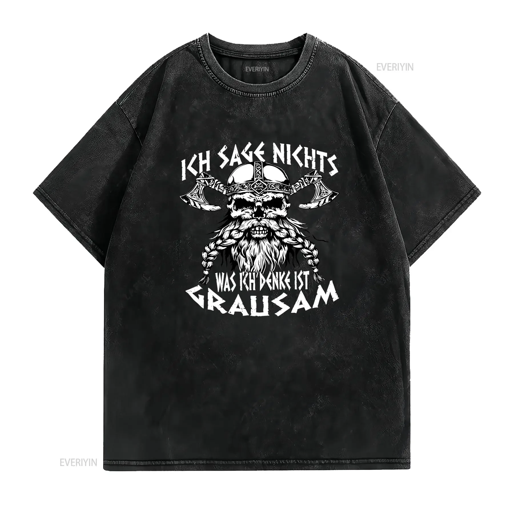 Lustiges Wikinger T Shirt Ich sage nichts was grausam finde Nordische Kleidung vintage Washed streetwear Unisex fashion