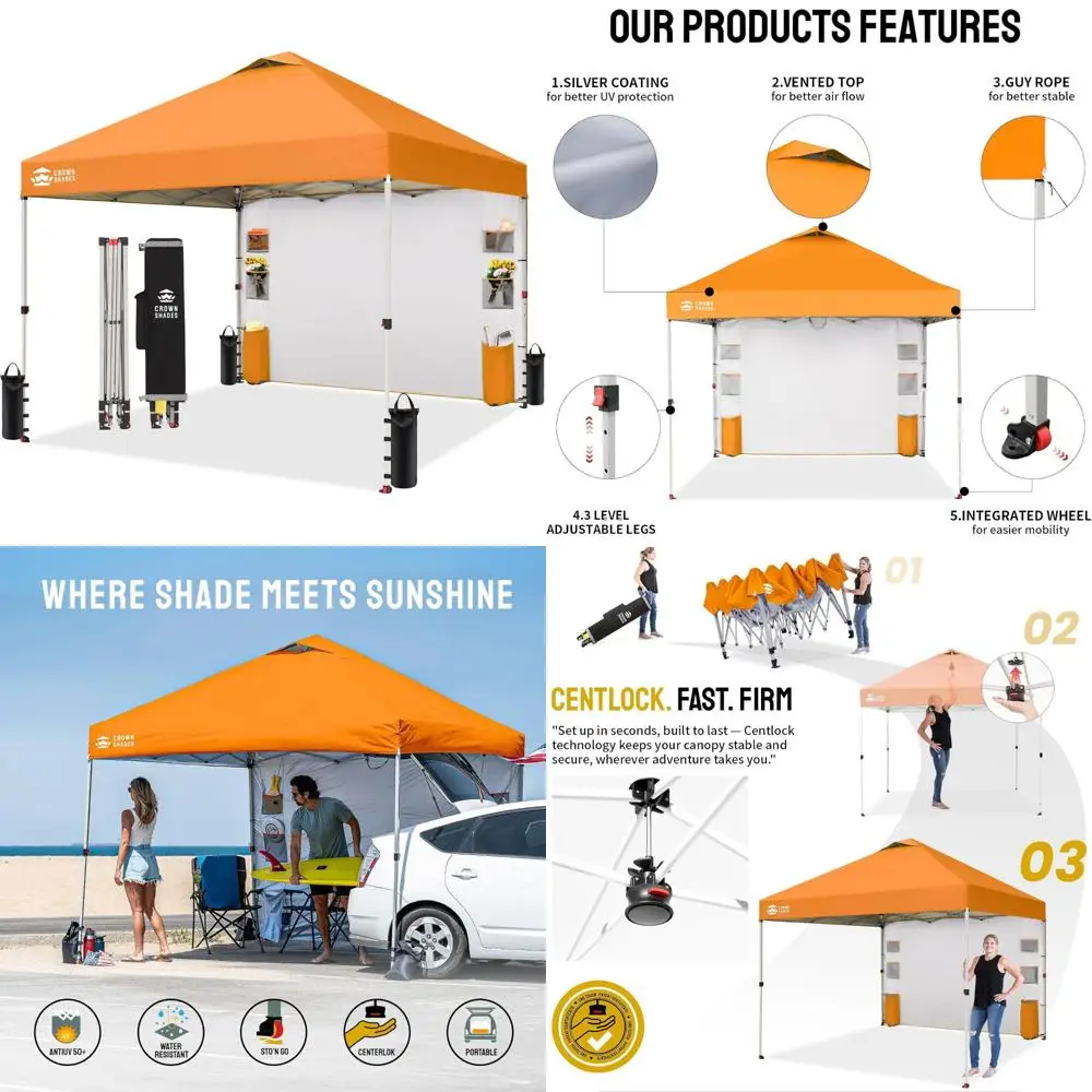 

Портативная выдвижная палатка с навесом на открытом воздухе 10x10 футов, карманной боковой стенкой, центральным замком, защитой от ультрафиолета и долговечным режимом