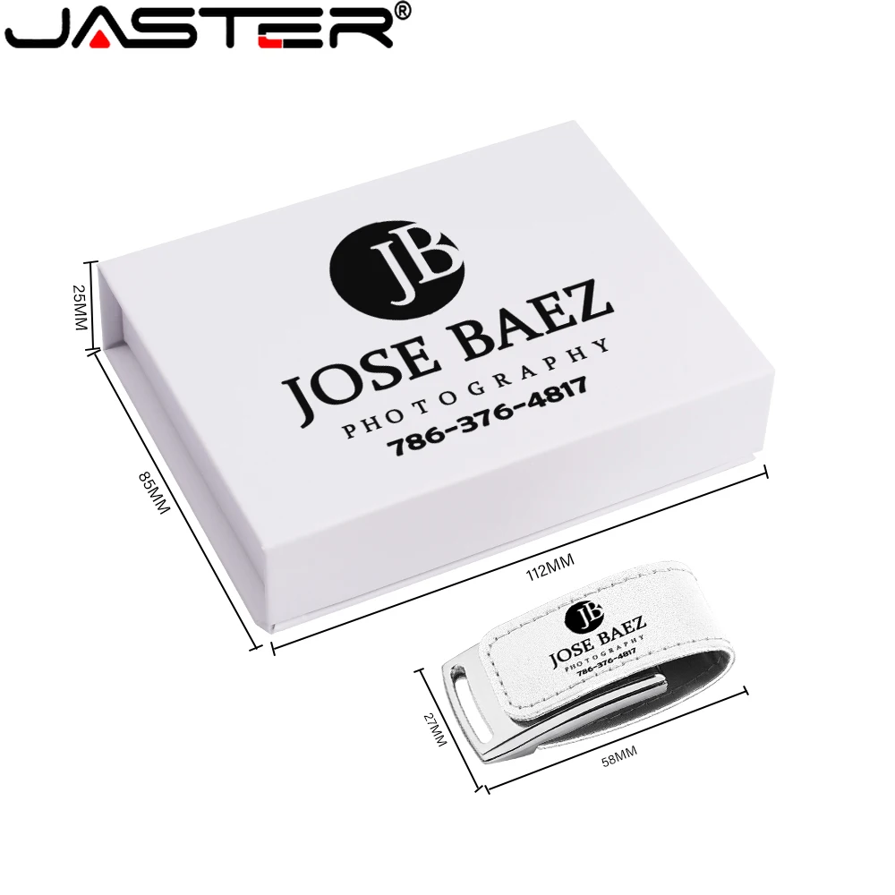 JASTER Leather Pen Drive 128GB with Paper Box USB 2.0 Flash Drives 64GB 32GB 16GB Free custom logo Creative Wedding Memory Stick