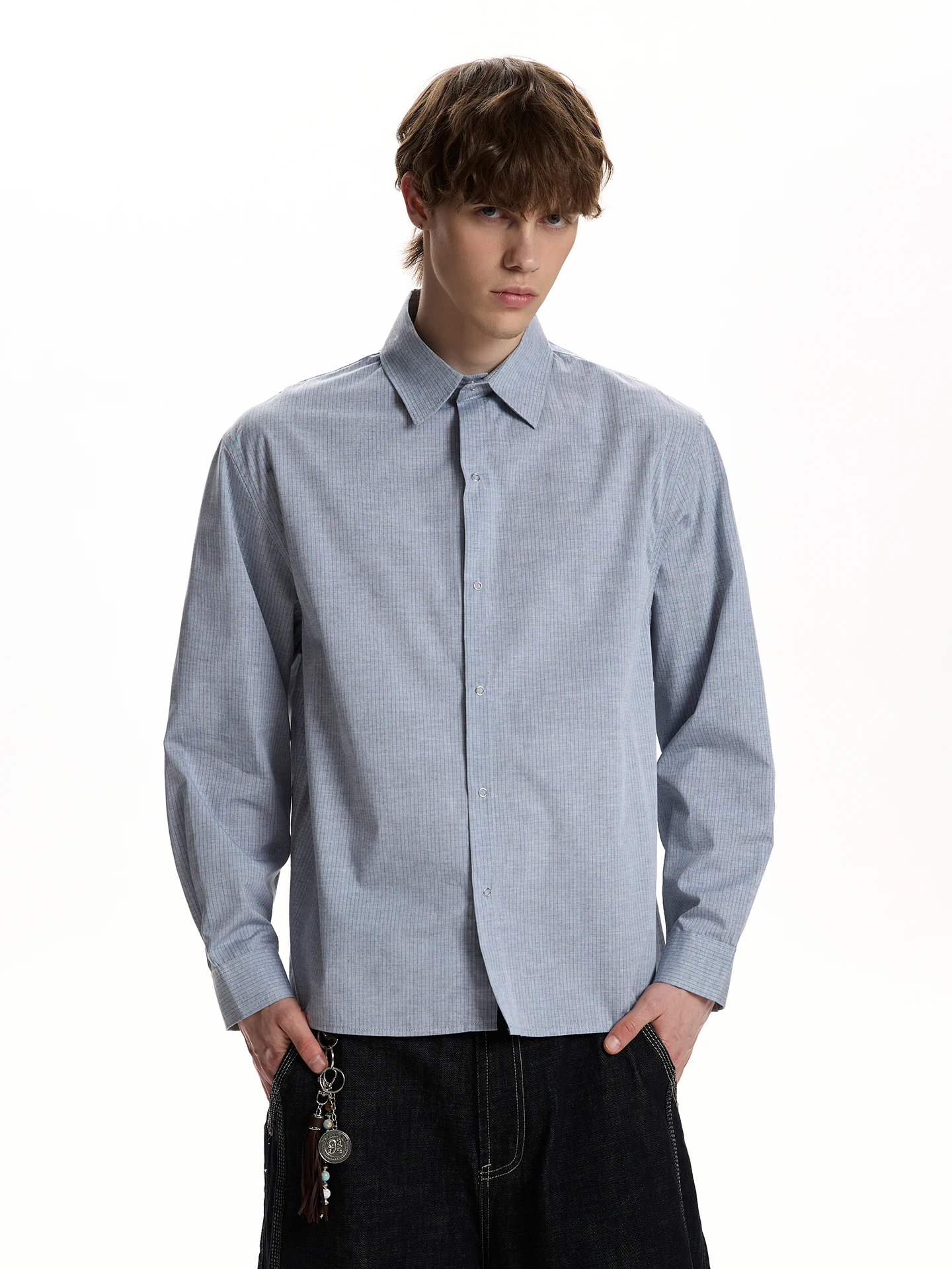 

American Retro Striped Long Sve irt Casual Inner Wear Cleanfit Base Layer Trendy Top Breathable Cotton Youth Faion