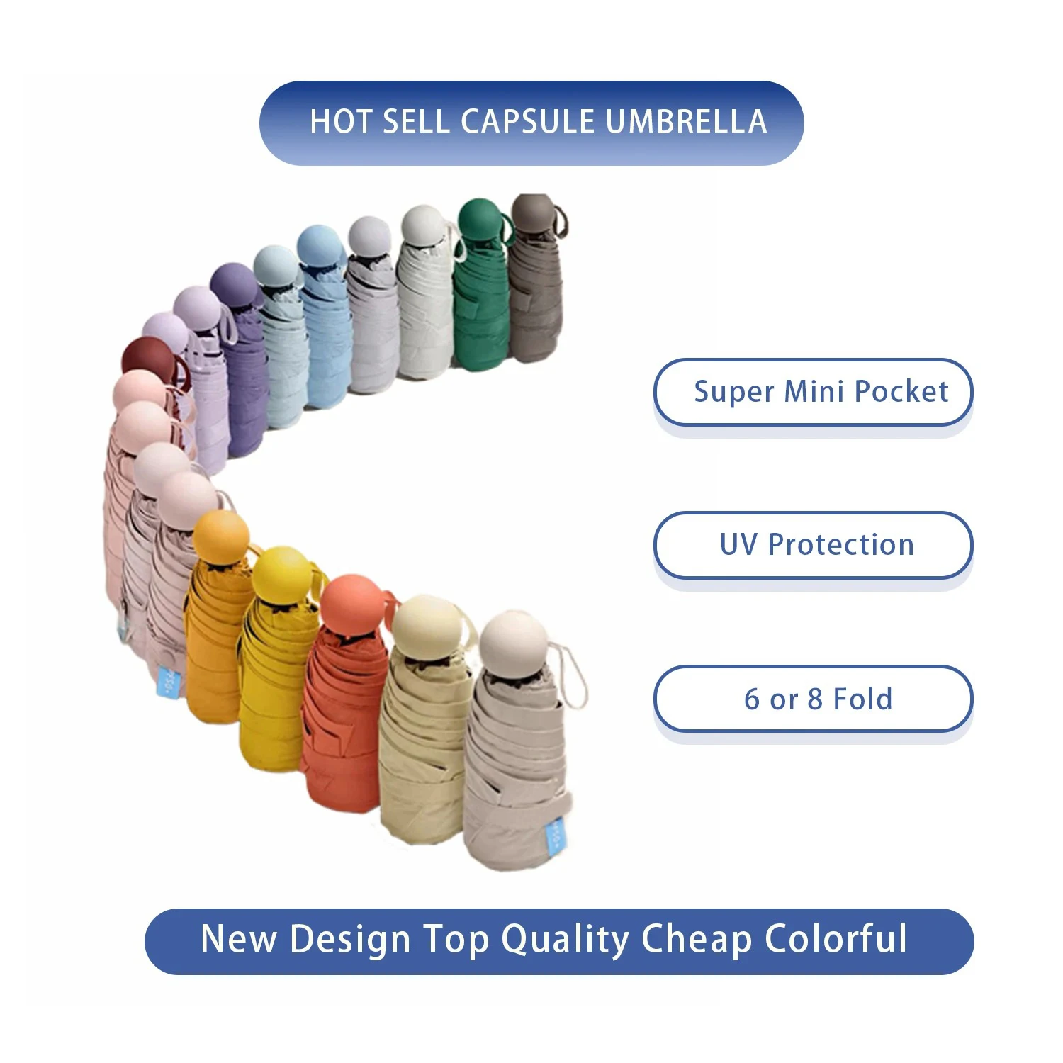 Compact Travel Mini Sunny and Rainy Umbrella 5 Fold Ultra Lightweight Manual Parasol Portable UV Protection Sunshade for Outdoor
