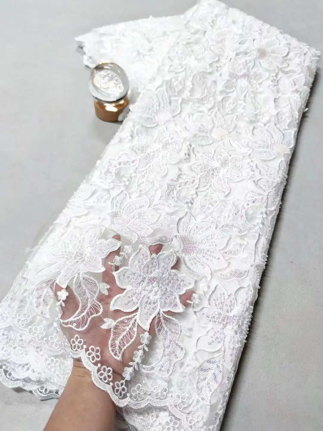 

African Nigerian Guipure Embroidery Latest 2025 Sequins High Quality for Sewing Tulle Lace Fabric Dresses 5Yards JH0082