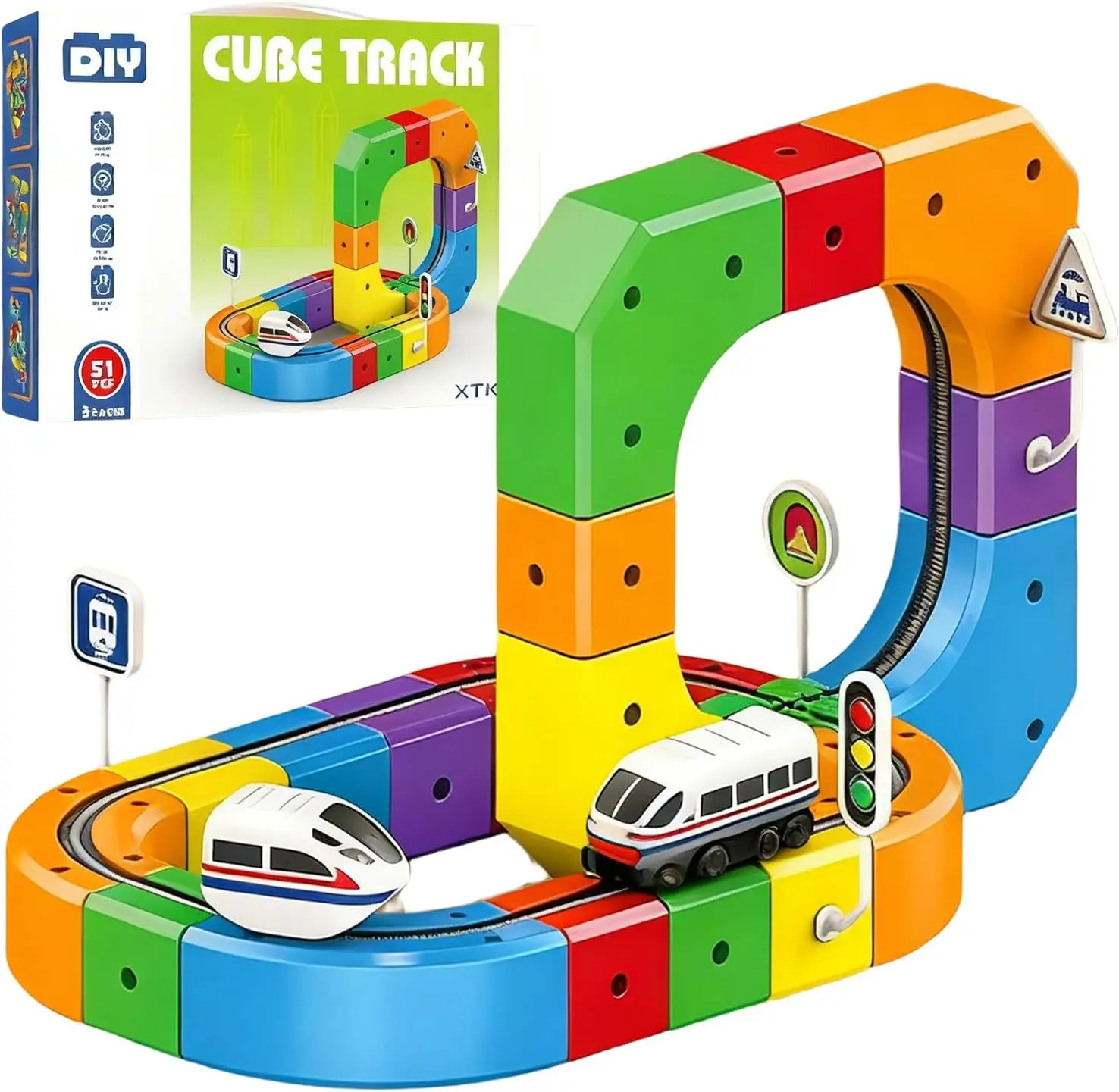 

Versatile Rail Race Car Building Set for Kids DIY Race Car Train Traffic Signs STEM Toy for Boys Girls Sensory Puzzle Gift