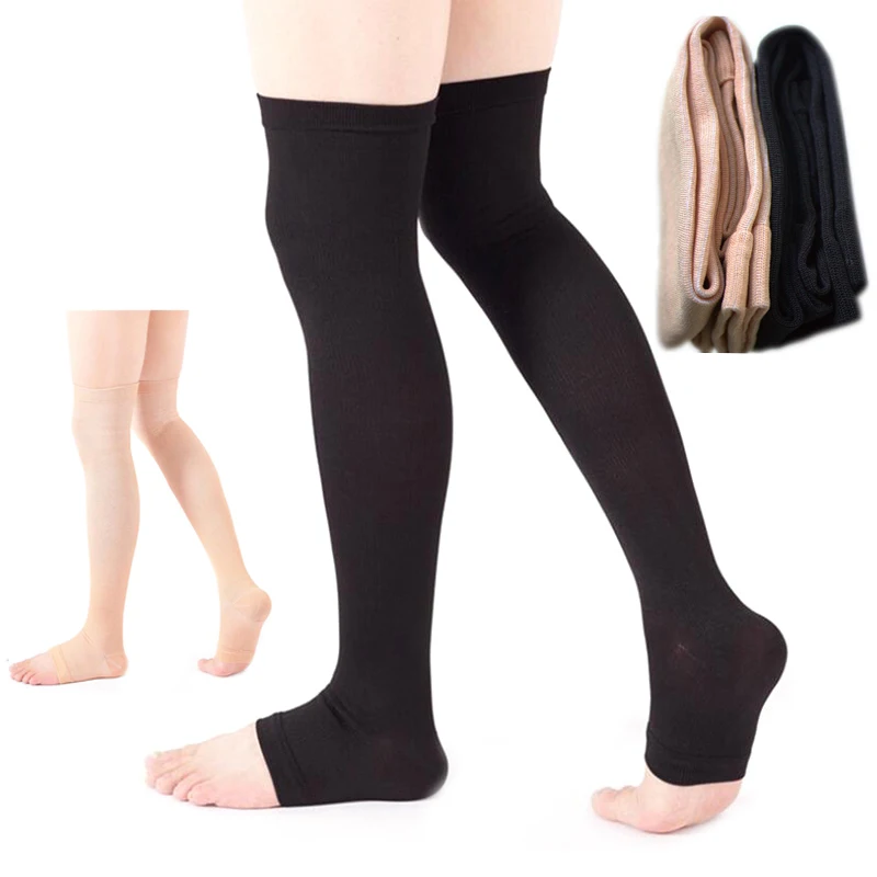 1Pair Open Toe Knee-High Medical Compression Stockings Varicose Veins Stocking Compression Brace Wrap Shaping For Women Men