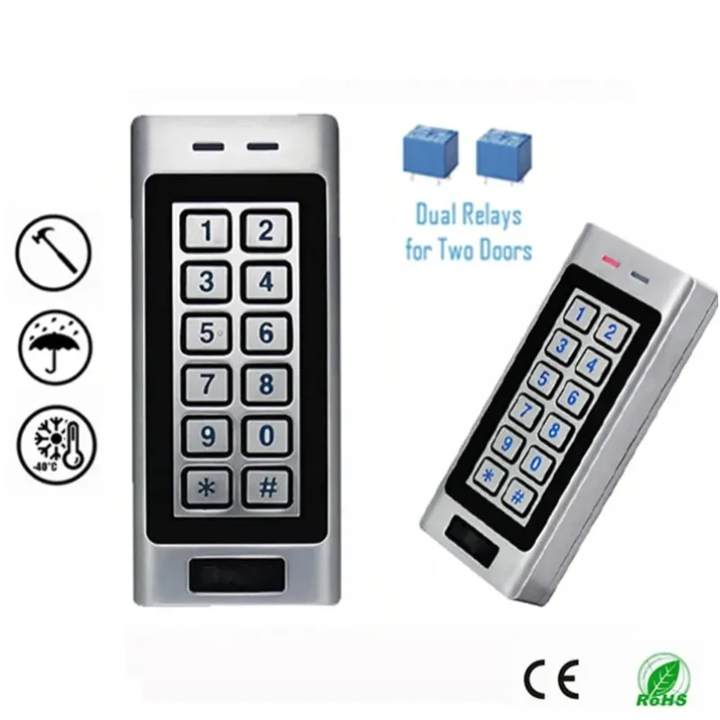 Office Entry Door Controller Metal Keypad 125KHz RFID Card Reader Dual Relay Signal Output Security Unit