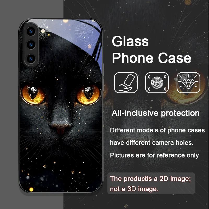 Black Personality Cool Cat Tempered Glass Phone Case for Samsung Galaxy S25 Ultra S24 S23 Plus S22 S21 S20 FE M53 M55 Back Cover - view 5