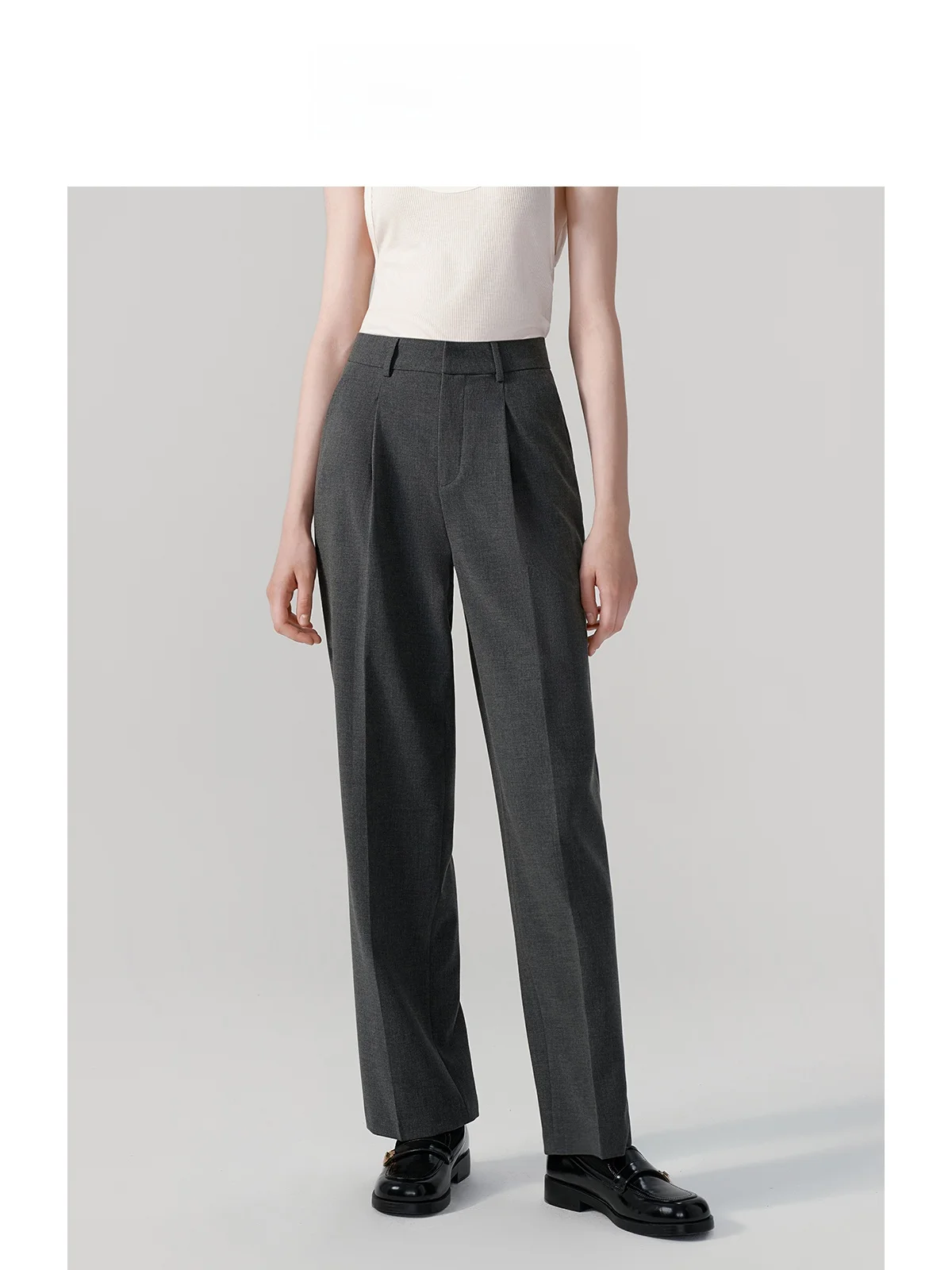 

LeLenth Grey Loose Straight Leg Suit Pants Women's Spring Interview Professional Fashion Trousers High Waist Wide Leg Long Pants