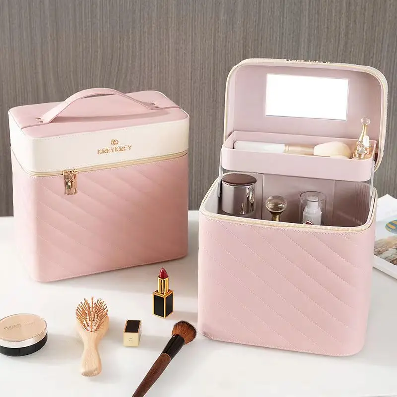 

2023 Professional Makeup Bag Women Cosmetic Bags Case High Quality Leather Female Korean Large Capacity Make Up Organizer Box