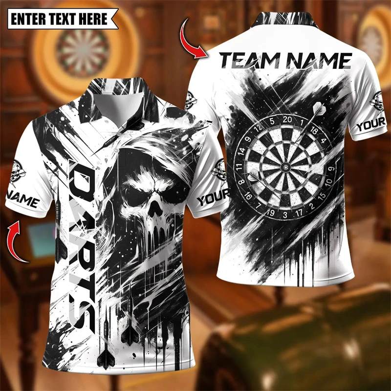 Trendy Skull Graphic Darts Polo Shirts For Men Fashion Custom Name Team Name Polo Shirt Loose Streetwear Lapel Tops Team Uniform