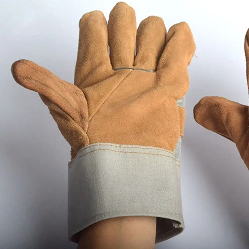 1 Pair Abrasion Resistant Leather Work Gloves Thickened Heat Resistant Gardening Gloves Labor Protection Puncture Resistant