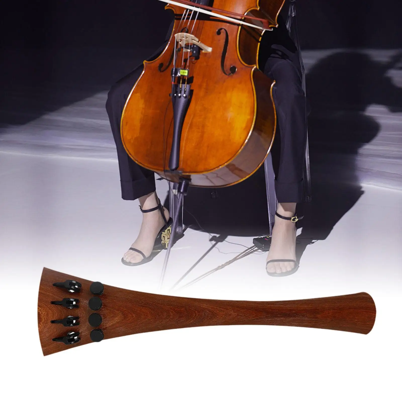 

Cello Tailpiece and 4 Fine Tuner, Easy to Install, Wood Tailpiece with Adjusters for Musical Instruments Replacement