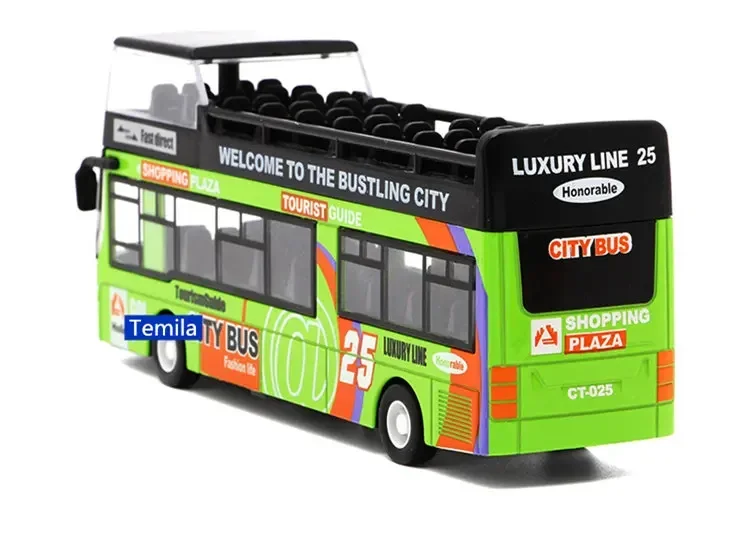 Electronic Sound & Light Double-decker sightseeing bus car Alloy model City tour bus with open door collection model kids gift