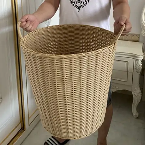 Portable Foldable Laundry Basket Woven Rattan-Style Toys Storage Basket Wicker Baskets