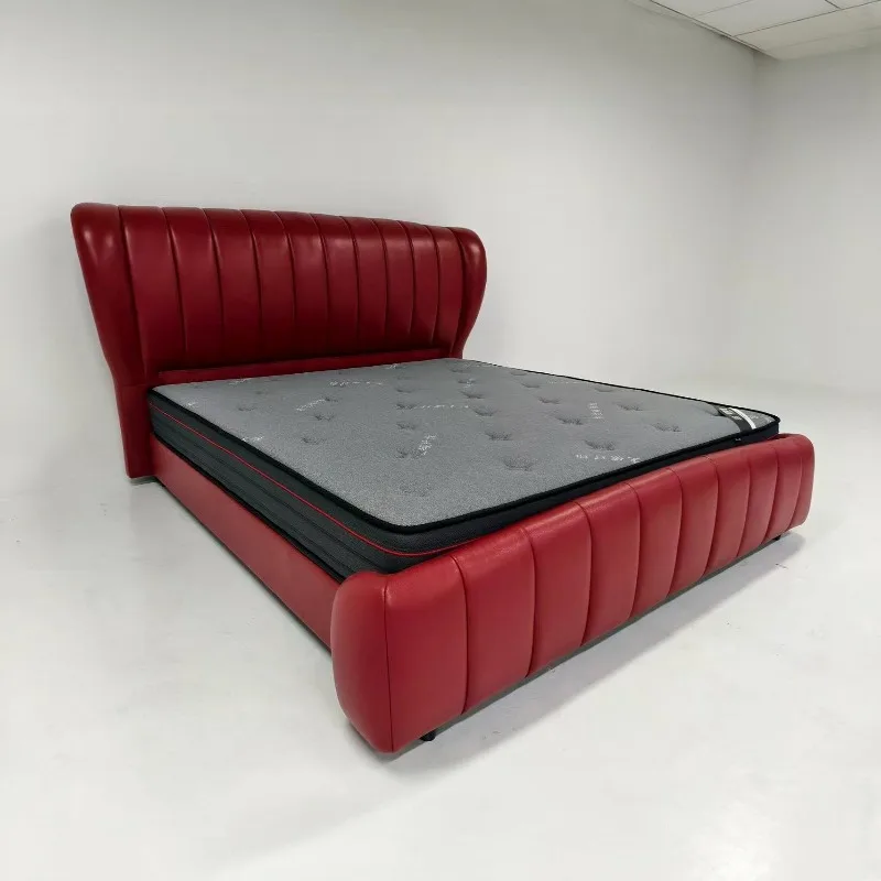 Foshan Shunde new Italian minimalist home master bedroom high end leather bed double soft bed microfiber leather soft bed