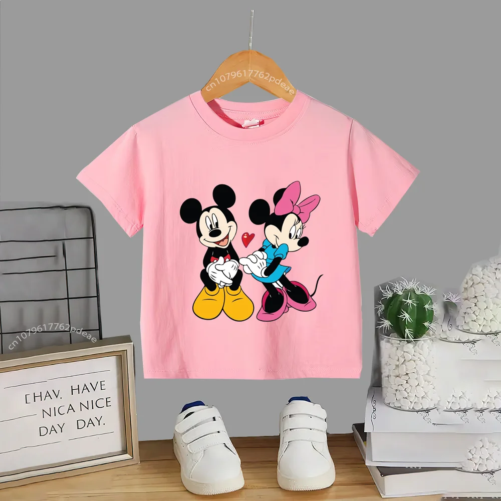 Disney Teen 100% Cotton Kids Cute Mickey Minnie Print Crew neck pullover T-shirt Boys Girls Casual Harajuku top