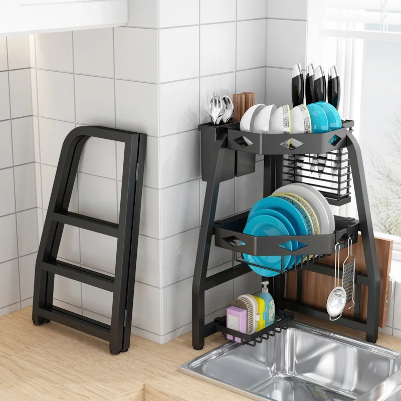 Kitchen Dish Rack Corner Above The Sink Dish Storage Rack Dish Drainer with Utensil Holder Multi-Purpose Storage Basket Shelf