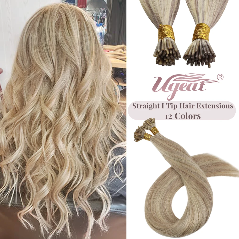 Ugeat I Tip Hair Extensions Pre Bonded Hair Remy Fusion Hair 14-24 Inch 40g/80g Straight Stick Tip Human Hair