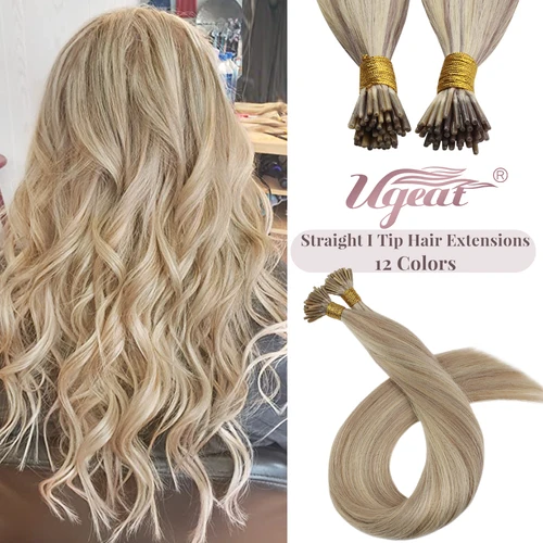 Ugeat-extensiones de cabello con punta I, cabello prepegado, cabello Remy Fusion de 14-24 pulgadas, 40g/80g, cabello humano con punta recta