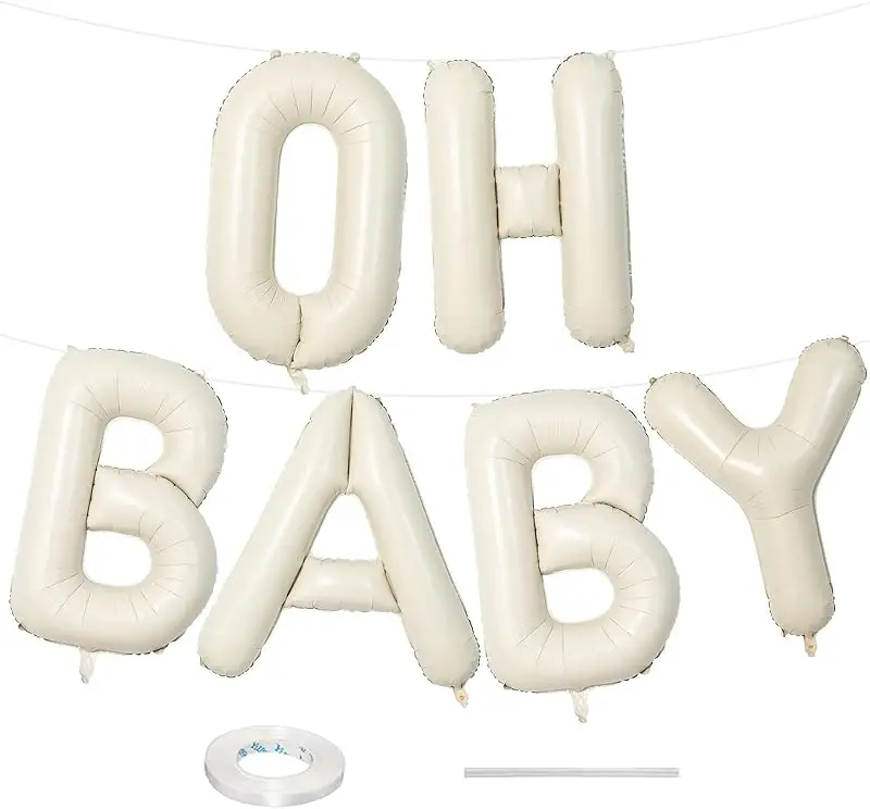 16/40 Zoll beige OH BABY Ballon für Babyparty, Elfenbein Alphabet Oh Baby Ballon Banner Schild für Geschlecht offenbaren Partydekorationen