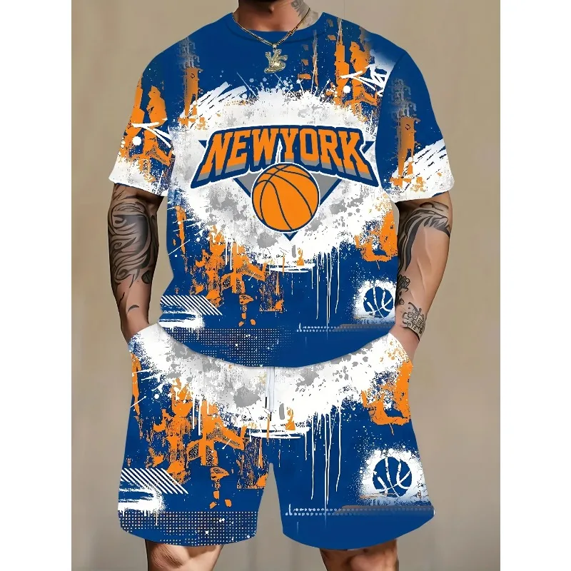 2025 Men's Casual Outdoor Sports Round Neck T-shirt Shorts Spring Summer 3D Printed Breathable Two-piece Set