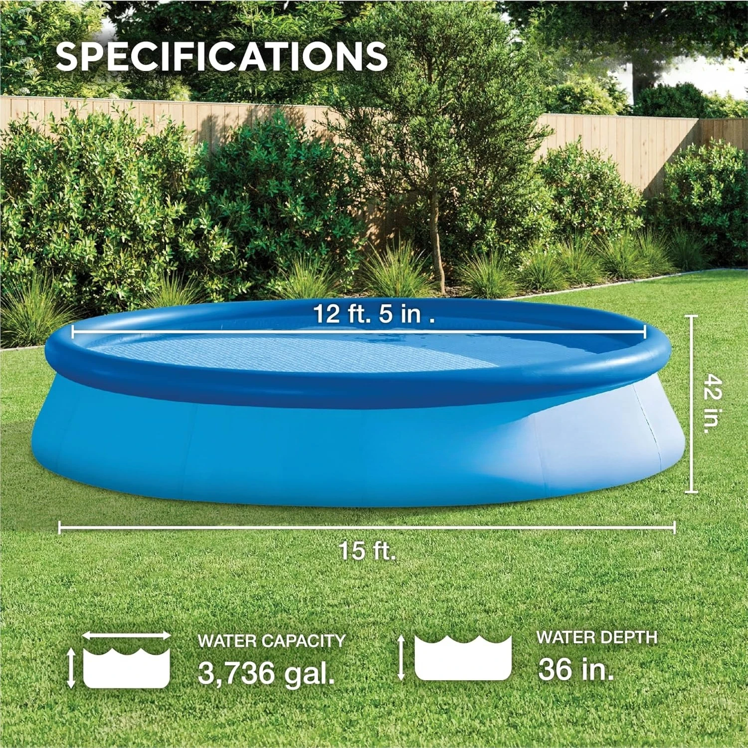26165EH مجموعة حمام سباحة سهلة الاستخدام قابلة للنفخ: 15 قدم × 42 بوصة - تتضمن مضخة فلتر خرطوشة 1000 GPH - سلم قابل للإزالة #2