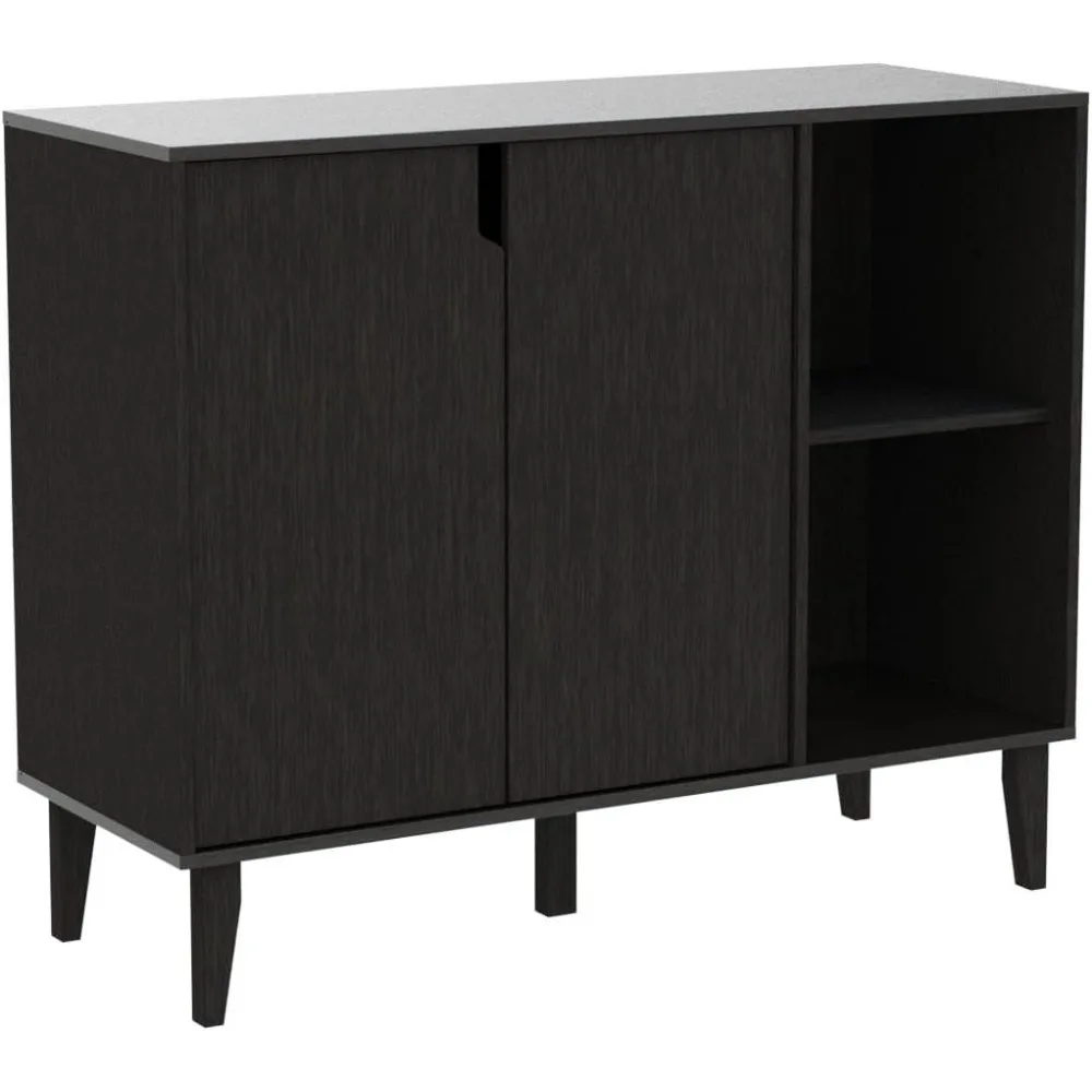 Accent Sideboard Buffet Serving Cabinet with 2 Doors and Shelves Storage Cabinet White Coffee Bar Cabinet (41.81 inch, Black)