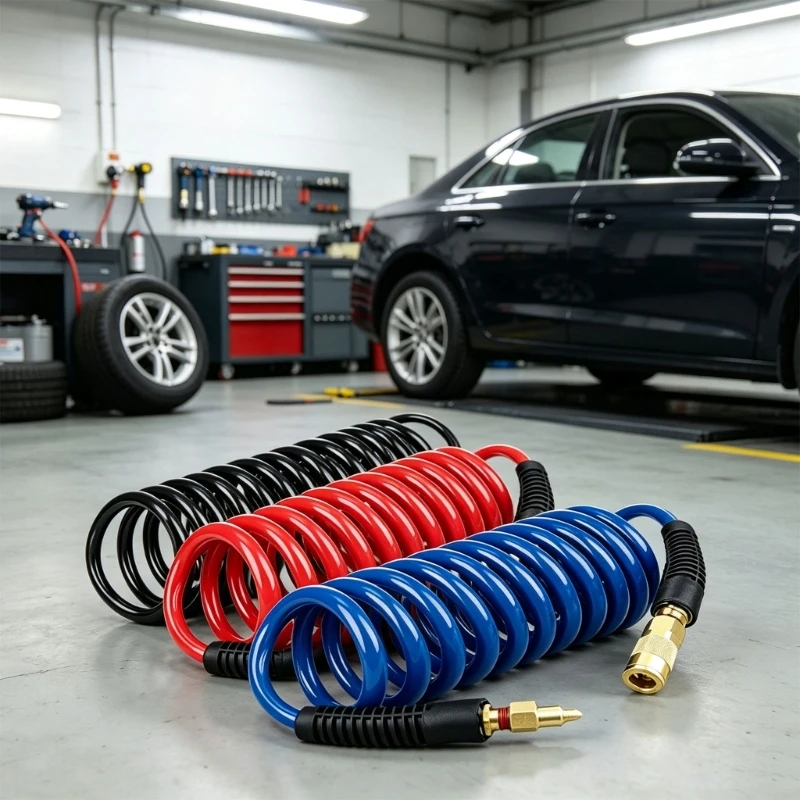 PU Coiled Air Hose for Air Compressor Service, Garage Repair, Inflation Work and Home Workshop Maintenance Use 87HA
