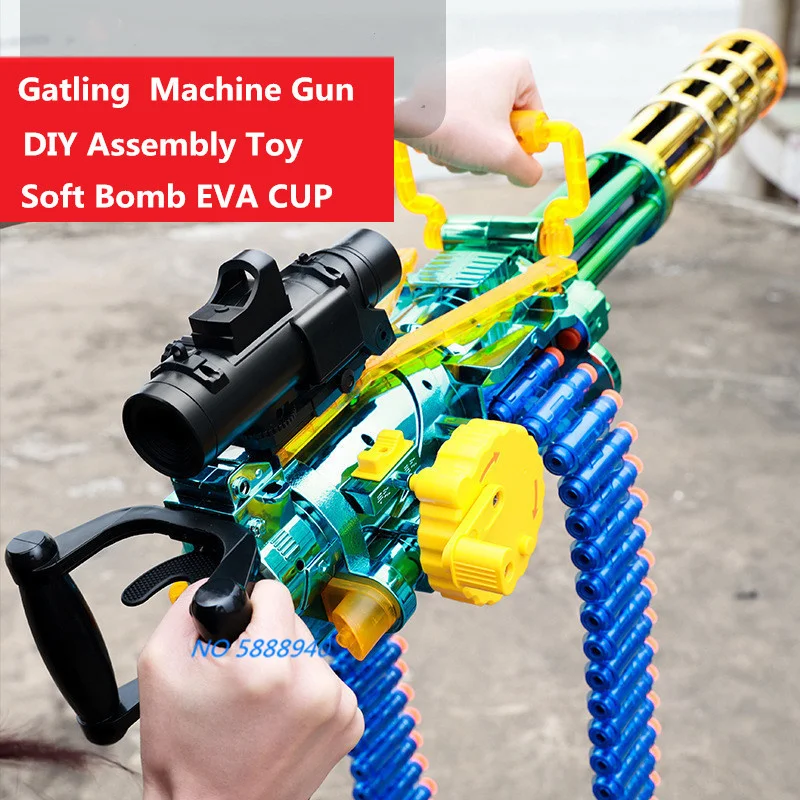 Gatling Chain Action Soft Bomb Gun 115CM Large Size Electric Burst EVA Soft DIY Assembe Chain Soft Bullet Gatling Heavy Machine