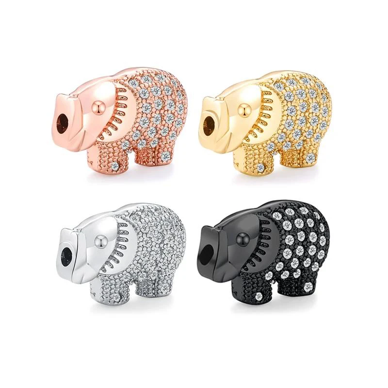 AAA Cubic Zirconia Crystal Cute Animal Rhinoceros Beads 2024 New Fashion White CZ Stones Hole Bracelet Makings Jewelry DIY Gift