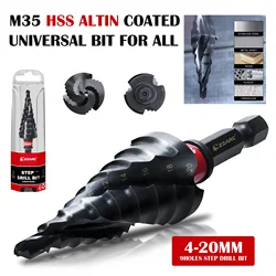 EZARC 4-20mm Step Drill Bit for Metal, M35 Spiral Flute Unibit Step Drill Bit 1PC, Wear-Resistant AlTiN Coated Universal Bit