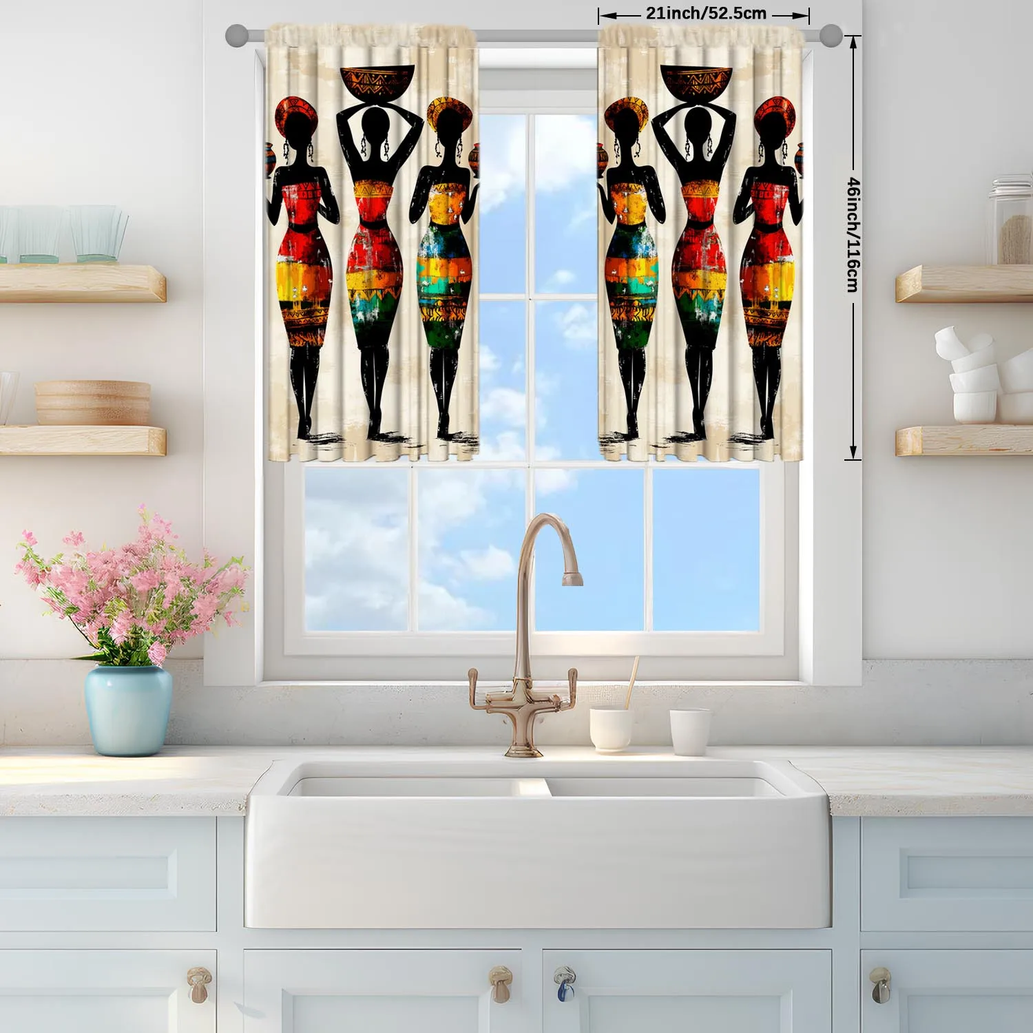 African Women Oil Painting Decorations Print Drapes Room Darkening Window Curtains for Home Decor,Rod Pocket Blackout Curtains