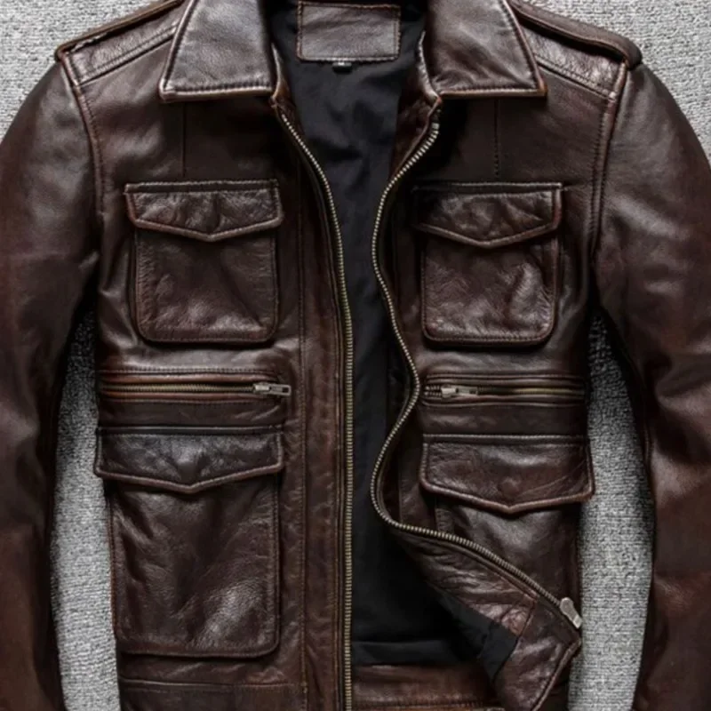 New Vintage Men\'s Leather Jackets Autumn Winter Casual Motorcycle Slim PU Jacket Biker Leather High Quality Fashion Overcoat