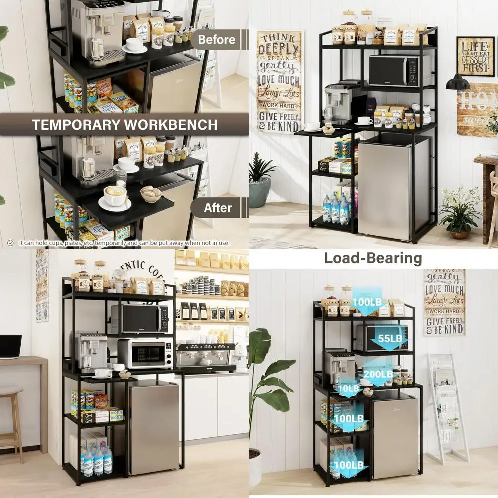 خزانة بار القهوة المدمجة مع ثلاجة صغيرة مدمجة ورف ميكروويف - خزانة جانبية للتخزين للحانات المنزلية في غرف المعيشة، Co